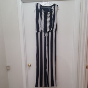 Enfocus Studio Black & White Vertical Stripe Sleeveless Jumpsuit